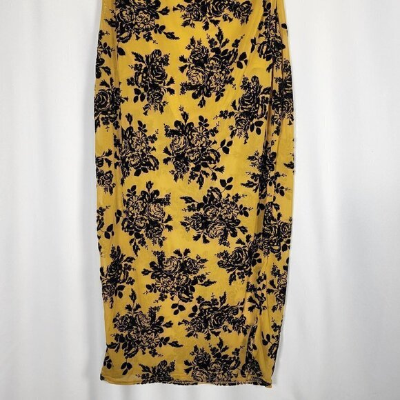 PrettyLittleThing Mustard Flocked Body Suit Lined Bandeau Midi Dress Size 12 - Picture 5 of 13